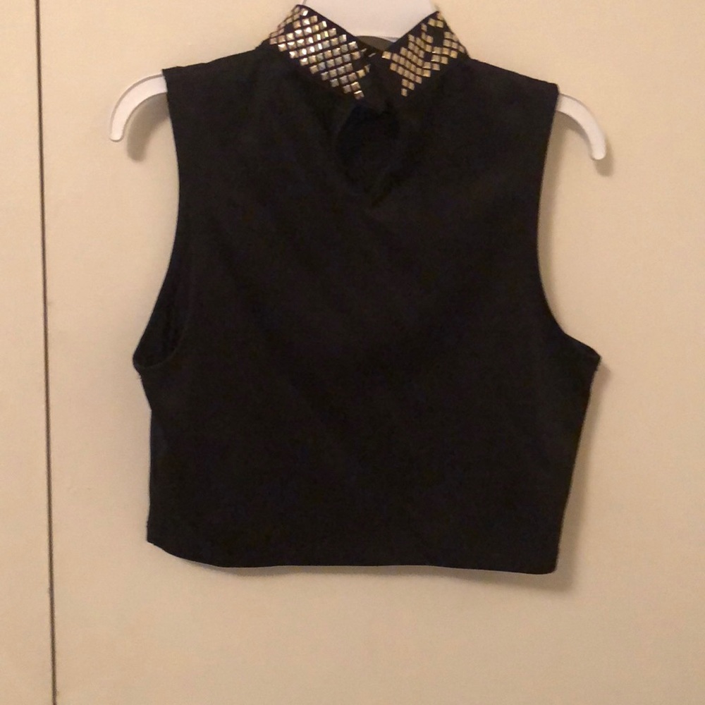 Papaya Rhinestone Collar Crop Top